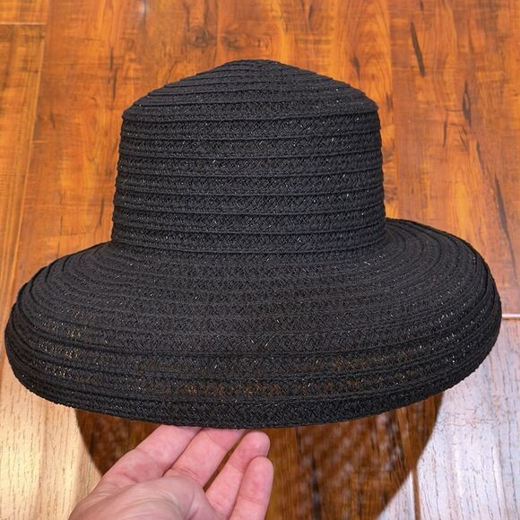 Vintage KOKIN New York Black Woven Straw Wide Adjustable Brim One Size Sun Hat main image 5